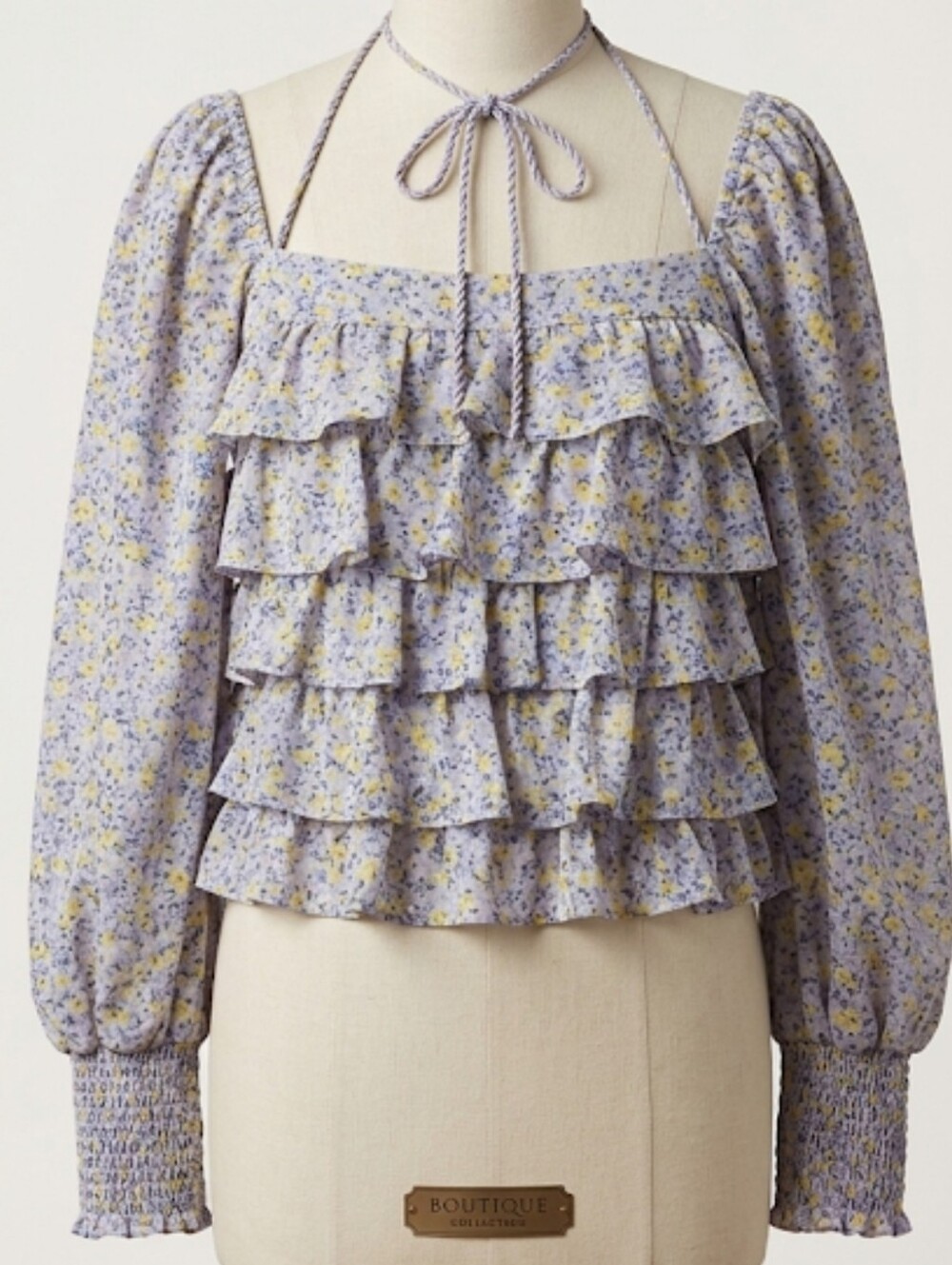ASTR The Label Floral Ruffle Tiered Blouse Small Lilac Purple Cottagecore